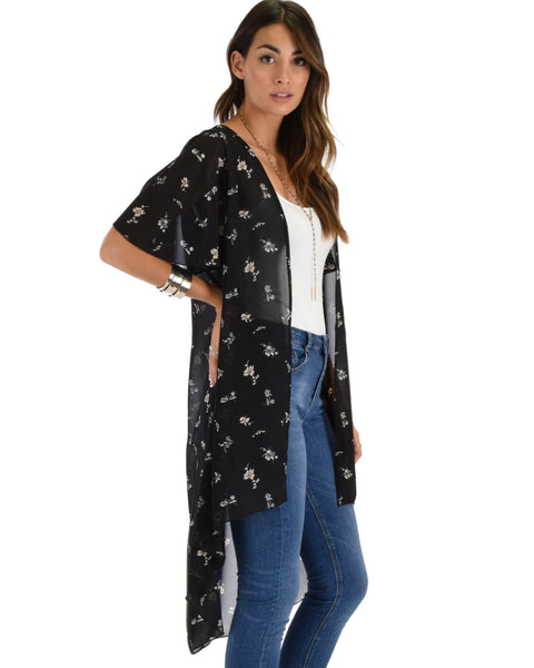 Breath of Life Floral Black Kimono Cardigan Top