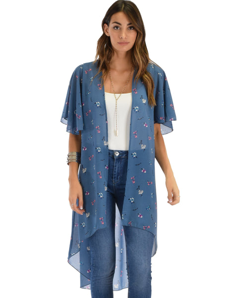 Breath of Life Floral Blue Kimono Cardigan Top