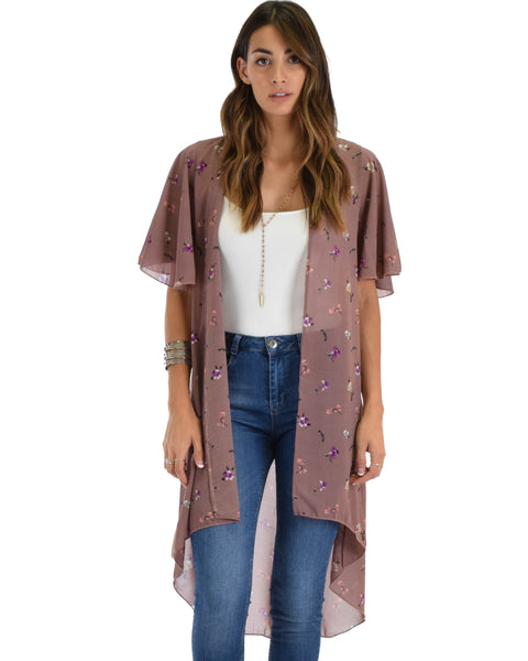 Breath of Life Floral Mauve Kimono Cardigan Top