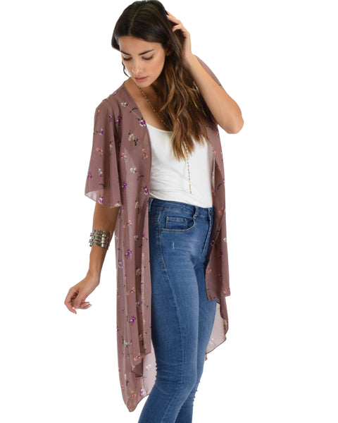 Breath of Life Floral Mauve Kimono Cardigan Top