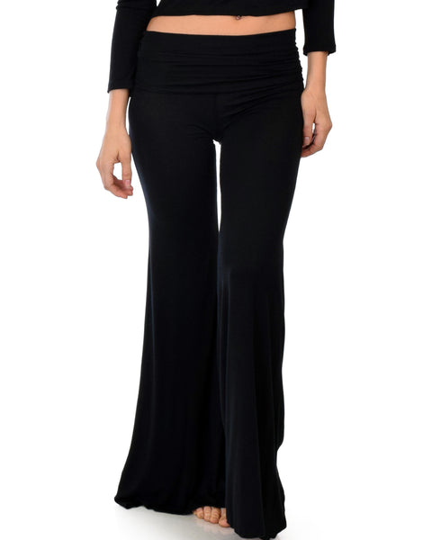 Fold-Over Palazzo Black Flare Pants