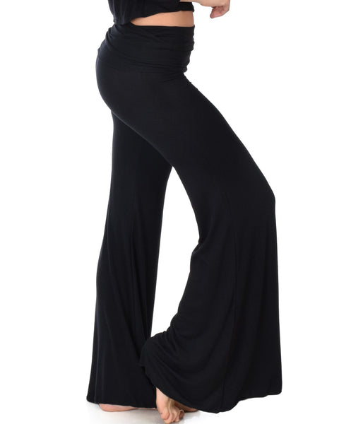 Fold-Over Palazzo Black Flare Pants