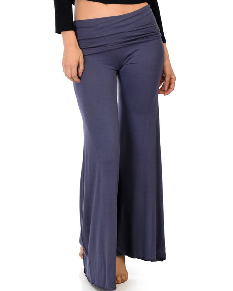 Fold-Over Palazzo Charcoal Flare Pants