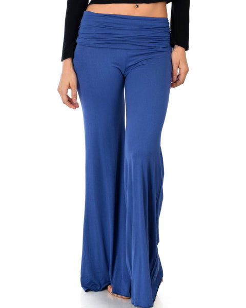 Fold-Over Palazzo Blue Flare Pants