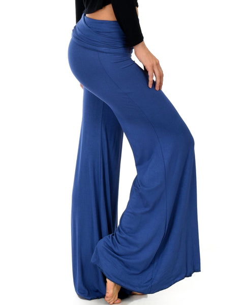 Fold-Over Palazzo Blue Flare Pants