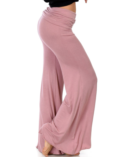 Fold-Over Palazzo Mauve Flare Pants