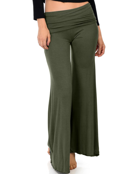 Fold-Over Palazzo Olive Flare Pants