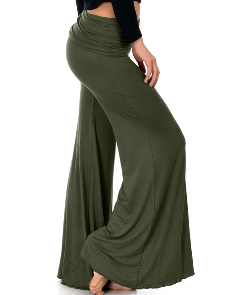 Fold-Over Palazzo Olive Flare Pants