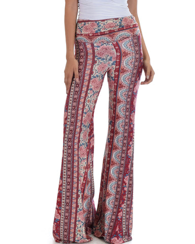 Lyss Loo Soft & Cozy Burgundy Paisley Fold Over Flare Pants