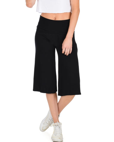 On The Lounge Fold Over Gaucho Black Capri Pants