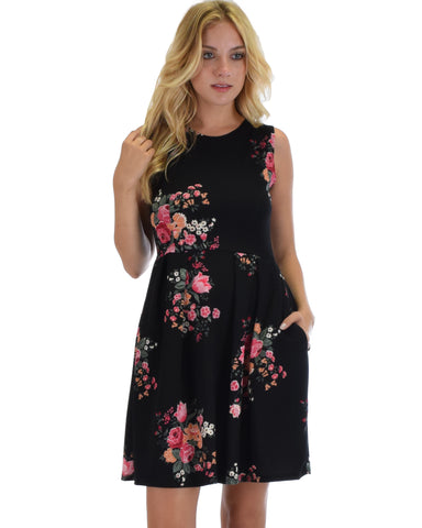 I'm Smitten Black Floral Print Skater Dress With Pockets