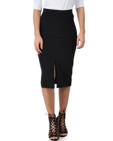 High Waist Black Pencil Skirt With Pockets