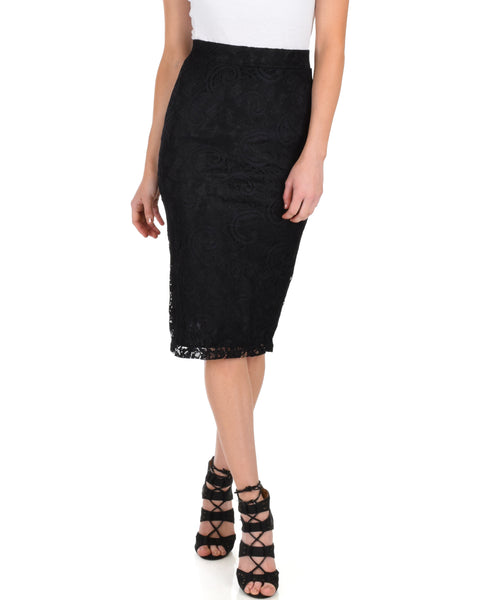 Live For The Night Black Lace Pencil Skirt