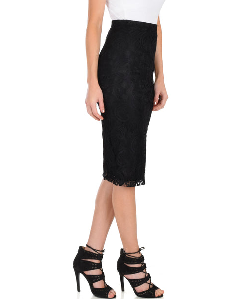 Live For The Night Black Lace Pencil Skirt