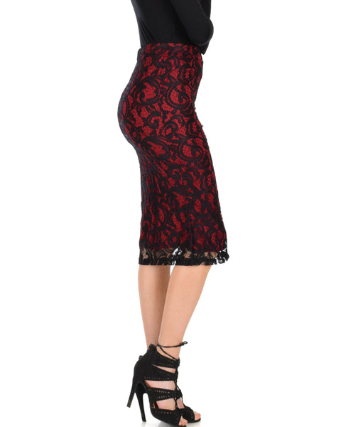 Live For The Night Burgundy Lace Pencil Skirt