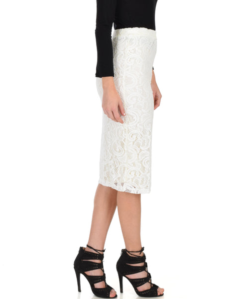 Live For The Night Ivory Lace Pencil Skirt