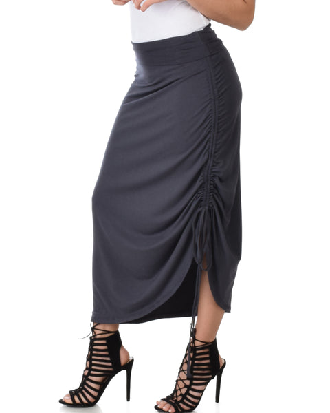 Tie That Knot Fold Over Charcoal Maxi Skirt