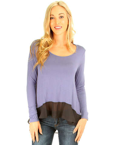 Contrast Fabric Blue Long Sleeve Top