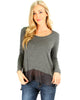 Contrast Fabric Charcoal Long Sleeve Top - Main Image