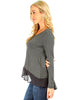 Contrast Fabric Charcoal Long Sleeve Top - Side Image