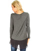 Contrast Fabric Charcoal Long Sleeve Top - Back Image