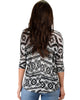 French Terry 3/4 Sleeve Ivory Patterned Tunic Top - Back Image