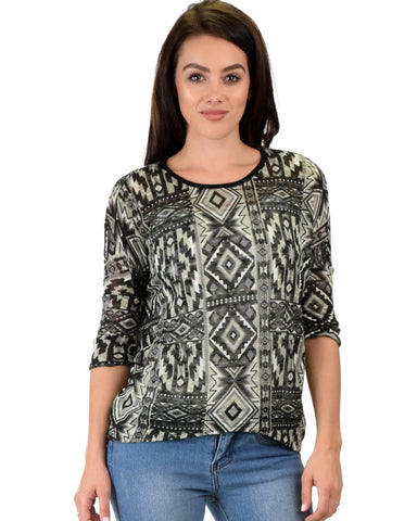 French Terry 3/4 Sleeve Olive Patterned Tunic Top