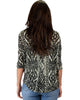 French Terry 3/4 Sleeve Olive Patterned Tunic Top - Back Image