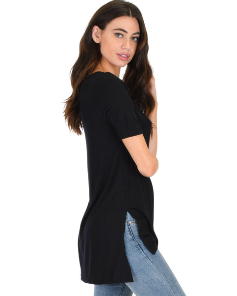 Side by Side Slit Black Tunic Top