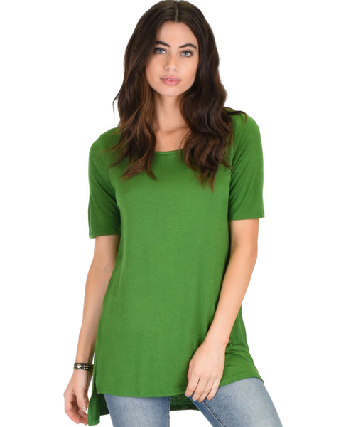 Side by Side Slit Green Tunic Top