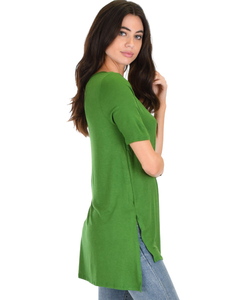 Side by Side Slit Green Tunic Top