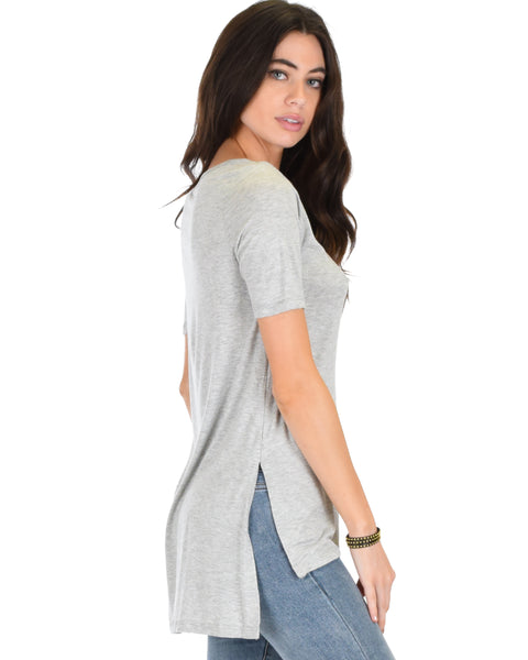 Side by Side Slit Grey Tunic Top