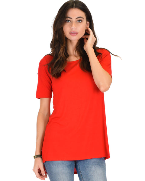 Side by Side Slit Red Tunic Top