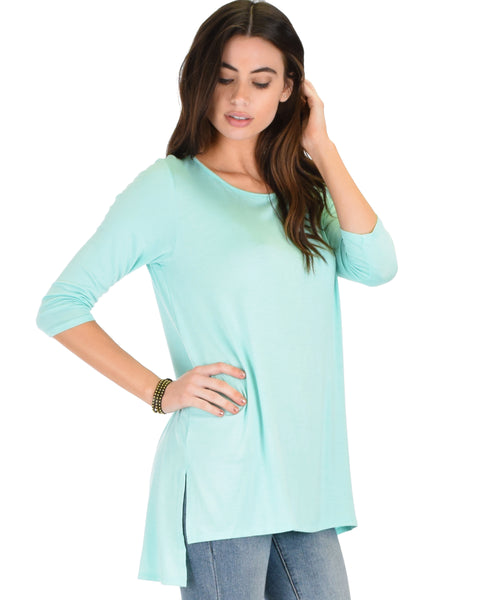 Timeless Side Slit Aqua Tunic Top