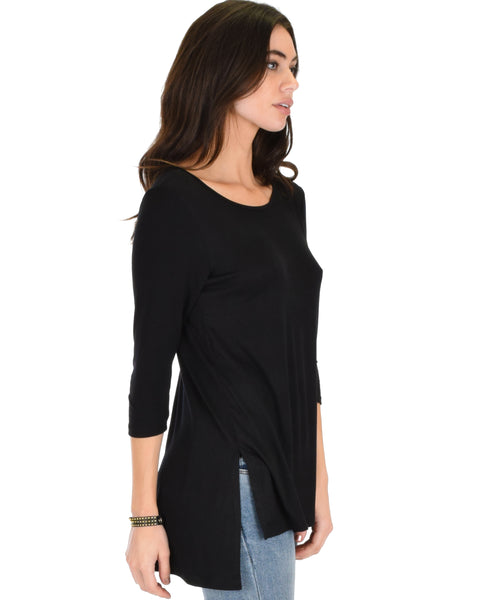 Timeless Side Slit Black Tunic Top