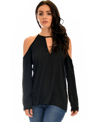 Melt My Heart Cold Shoulder Black Blouse Top