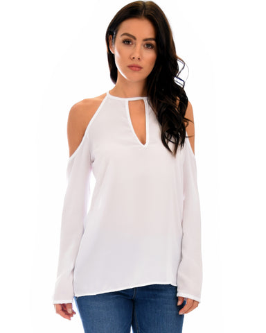 Melt My Heart Cold Shoulder Ivory Blouse Top