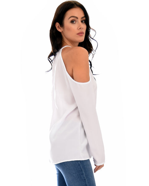 Melt My Heart Cold Shoulder Ivory Blouse Top