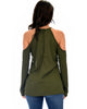 Melt My Heart Cold Shoulder Olive Blouse Top - Back Image