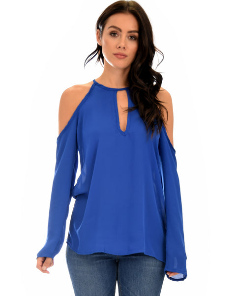 Melt My Heart Cold Shoulder Royal Blouse Top