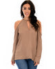 Melt My Heart Cold Shoulder Taupe Blouse Top - Main Image