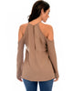 Melt My Heart Cold Shoulder Taupe Blouse Top - Back Image