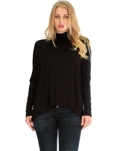 Fly On By Turtleneck Long Sleeve Black Dolman Top