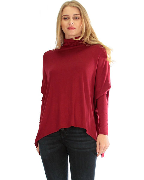 Fly On By Turtleneck Long Sleeve Burgundy Dolman Top