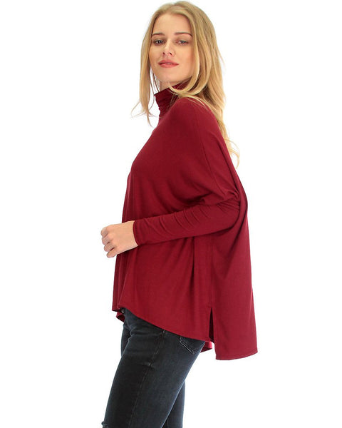 Fly On By Turtleneck Long Sleeve Burgundy Dolman Top