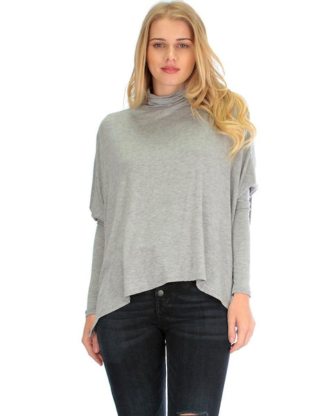 Fly On By Turtleneck Long Sleeve Grey Dolman Top