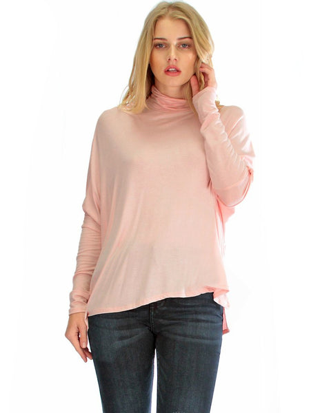 Fly On By Turtleneck Long Sleeve Pink Dolman Top