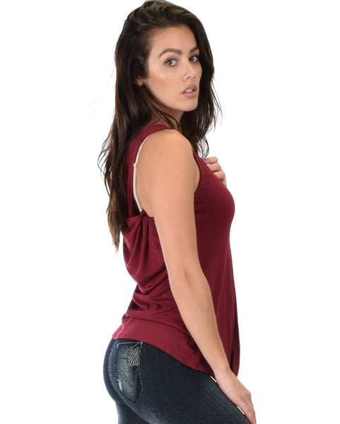 Twist Back Burgundy Tank Top