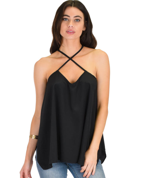 Stardom Cross Straps Versatile Black Tank Top