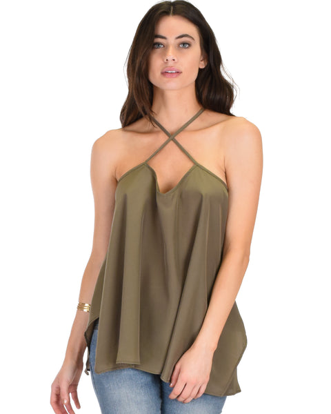 Stardom Cross Straps Versatile Olive Tank Top